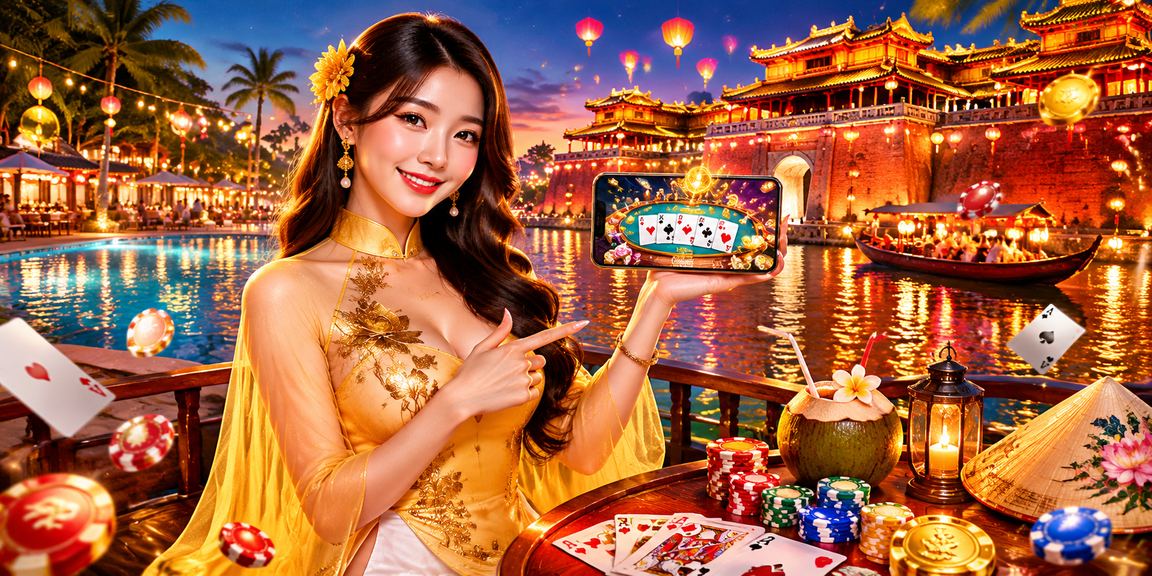 Cô gái áo dài Huế thưởng thức trò chơi bài trực tuyến tại nhà